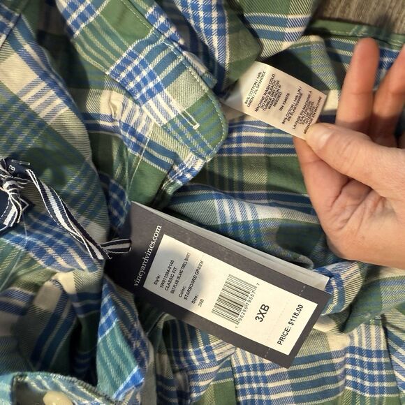 Vineyard Vines Mens 3XB Shirt NWT Plaid Blue Green Twill Long Sleeve Button Up - Picture 5 of 10